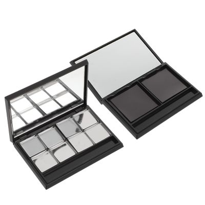 Beaupretty Magnetic Empty Eyeshadow Palette with Mirror and 8 Round Metal Pans Matte Black Compact Makeup Tray 4.33X2.95X0.39 Inches for Custom Eye Shadow Storage