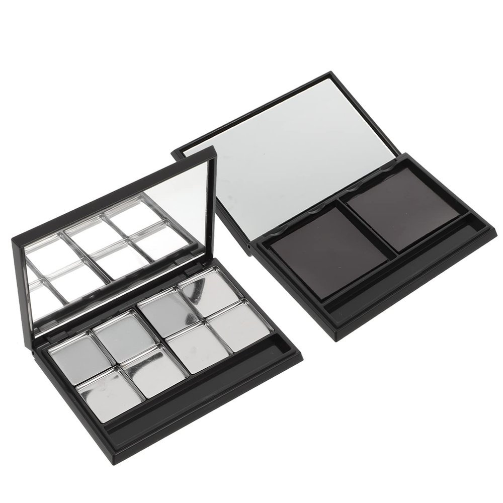 Beaupretty Magnetic Empty Eyeshadow Palette with Mirror and 8 Round Metal Pans Matte Black Compact Makeup Tray 4.33X2.95X0.39 Inches for Custom Eye Shadow Storage
