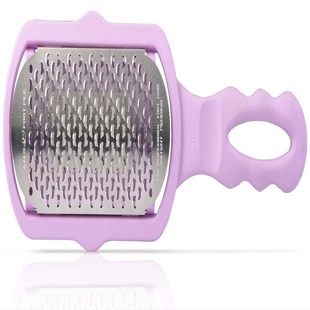 3-in-1 Ultimate Handheld Callus Exfoliator Foot File with Coarse Stainless Steel Blade, Pedi Sponge, & Callus Catcher, Purple