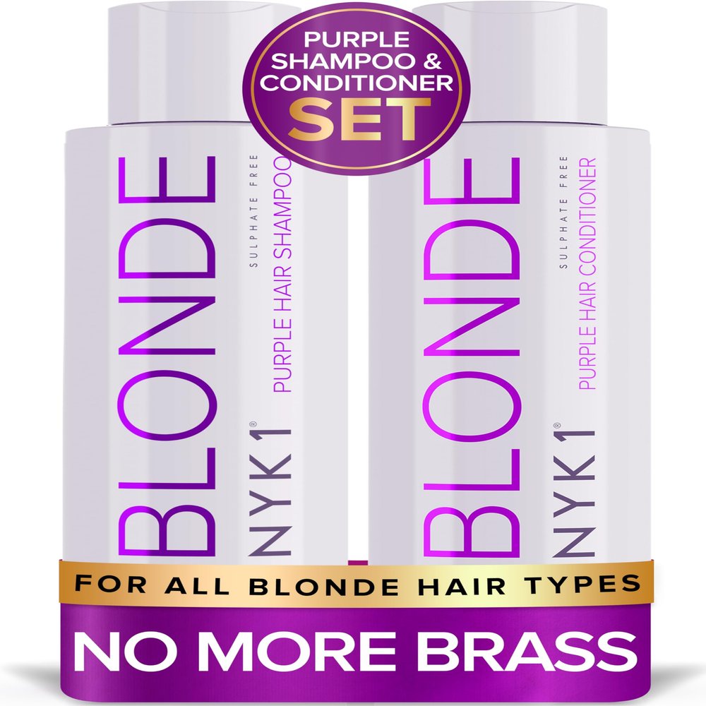 NYK1 NO MORE BRASS Purple Shampoo And Conditioner Set (2 x 16.9 Fl Oz) SULFATE FREE Purple Shampoo For Blondes And Conditioner Set To Eliminate Yellow Brassy Tones