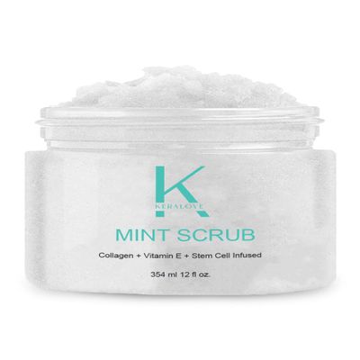 Keralove Scrub with Collagen and Stem Cells 12 oz - Exfoliating Himalayan Salt Scrub for Cellulite - Deep Cleansing for Acne, Scars, Wrinkles - Moisturizes Skin (12, Mint)