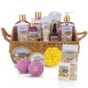 Aqua Elegante Bath Spa Gift Set - 15 Piece Premium Basket with Wash, Bubble Bath, Lotion, Salts, Body Scrub, Towel, Shower Puff, Bathbombs, Reusable Basket, Gifts for Women - Lavender & Chamomile view 1
