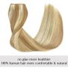 12 Inch Hair Extensions Real Human Hair Light Blonde to 613 Blonde Straight Hair Extensions Human Hair Extensions Hidden Transparent Fish Line Invisible Hairpiece view 2