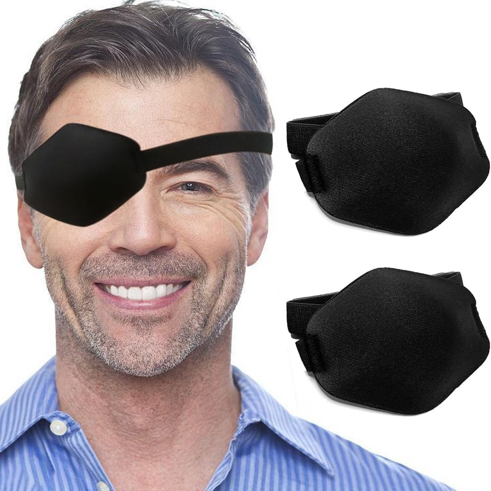 2PCS Eye Patches,AMZVIO 3D EyePatch for Adults,Adjustable Medical Eyepatch for Left or Right eye, Large Soft Eye patch for Lazy Eye, Black(Large Size)