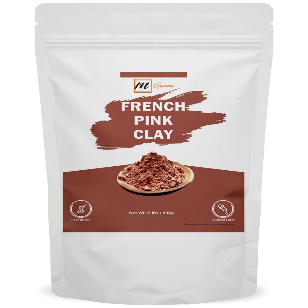 mGanna 100% Natural French Pink Clay Powder/Rose Clay (2 Pounds) for DIY Facial Masks, Creams, Soft Peels and Scrubs, and Soap Making 2 LBS / 908 GMS