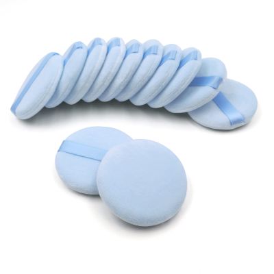 12 PCS Cotton Powder Puff, Face Puff Makeup Puffs Pads, Velour Powder Puff Round Fluffy Puff for Loose Powder Foundation (Blue)