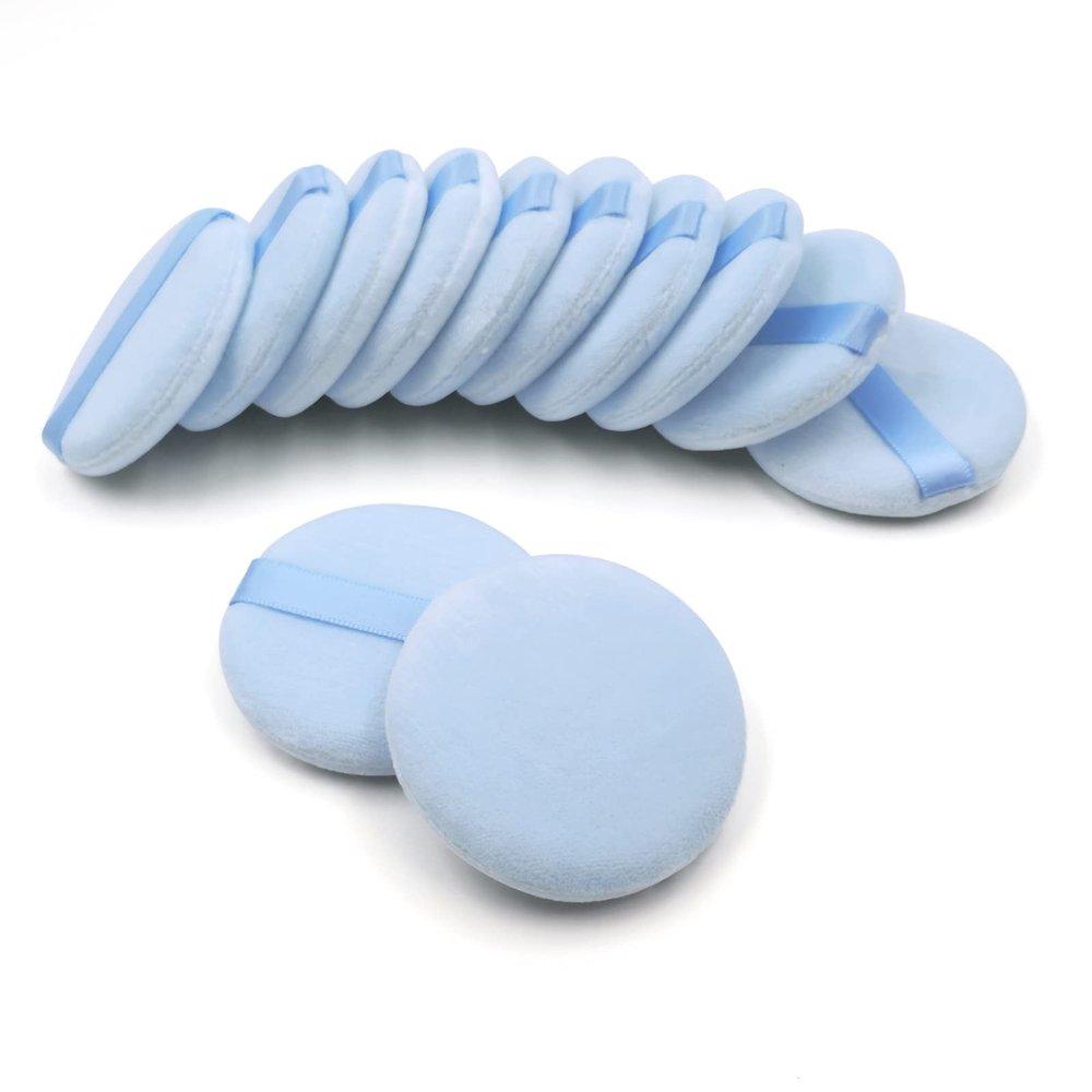 12 PCS Cotton Powder Puff, Face Puff Makeup Puffs Pads, Velour Powder Puff Round Fluffy Puff for Loose Powder Foundation (Blue)