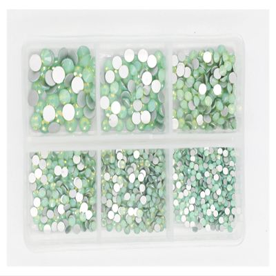 1200pcs Mix Sizes Glass Crystal Non Hot Fix Rhinestone Set Flatback 3D Crystal Nail Art Rhinestones Decorations for Garment/Nail (Color : Green Opal)