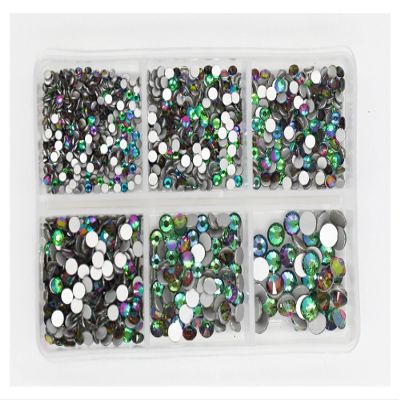 1200pcs Mix Sizes Glass Crystal Non Hot Fix Rhinestone Set Flatback 3D Crystal Nail Art Rhinestones Decorations for Garment/Nail (Color : Green Volcano)
