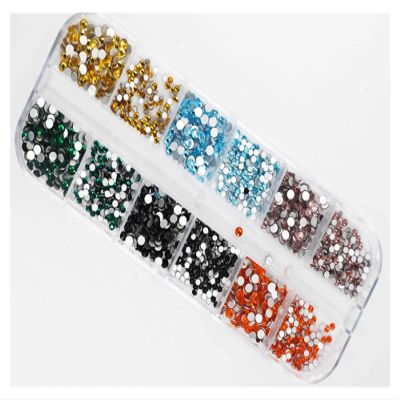 12 Grid 1440pcs Mix Sizes Glass Crystal Non Hot Fix Rhinestone Flatback 3D Glitter Nail Art/Garment Rhinestones Decorations (Color : Mix 6colors C)