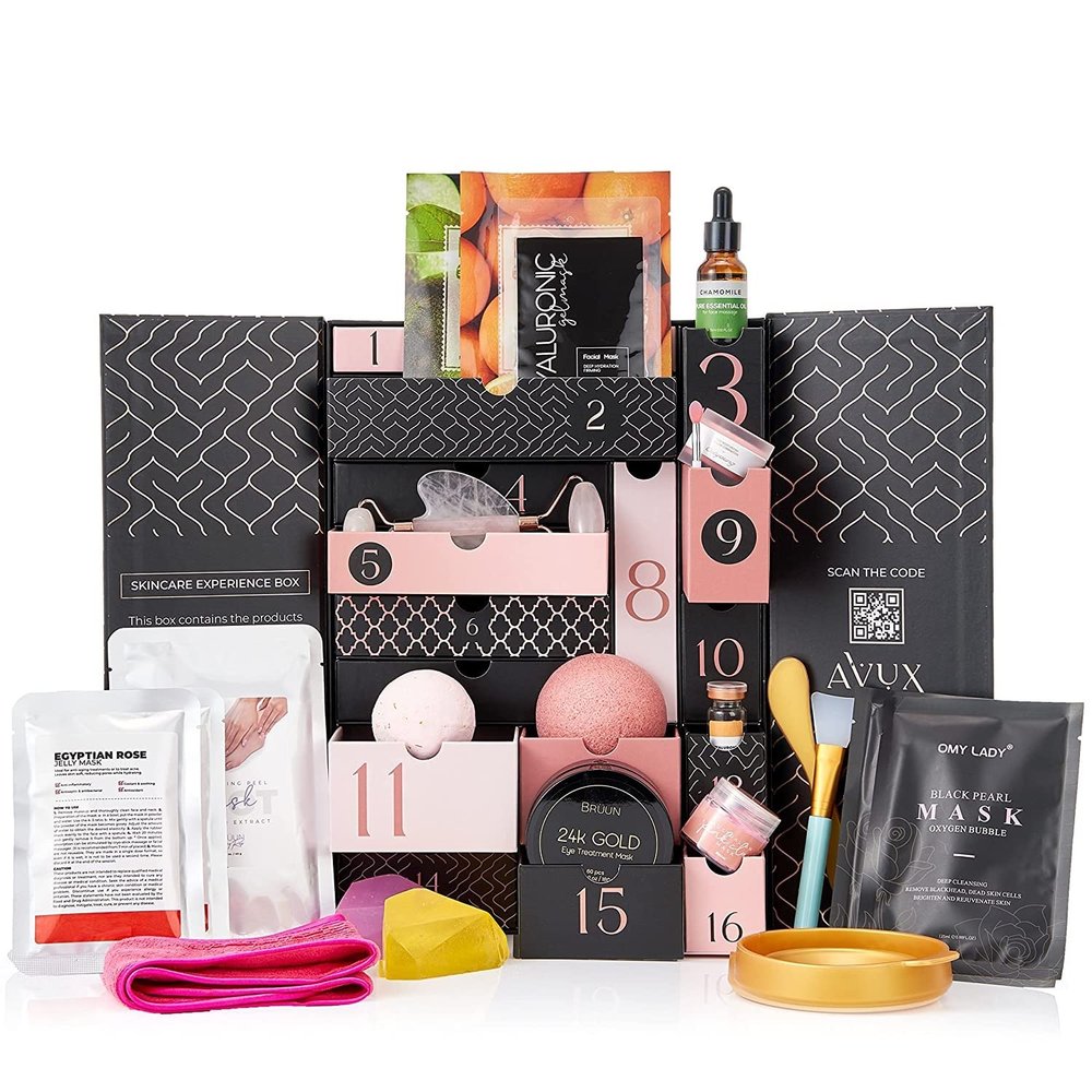 AVUX Beauty Care Bundle 31 pcs  Bath and Body Set includes Jelly Mask, Jade roller, Gua Sha, Bath Bomb, bowl, towel, spatula and more  Spa set gift on birthday and wedding for girls and women