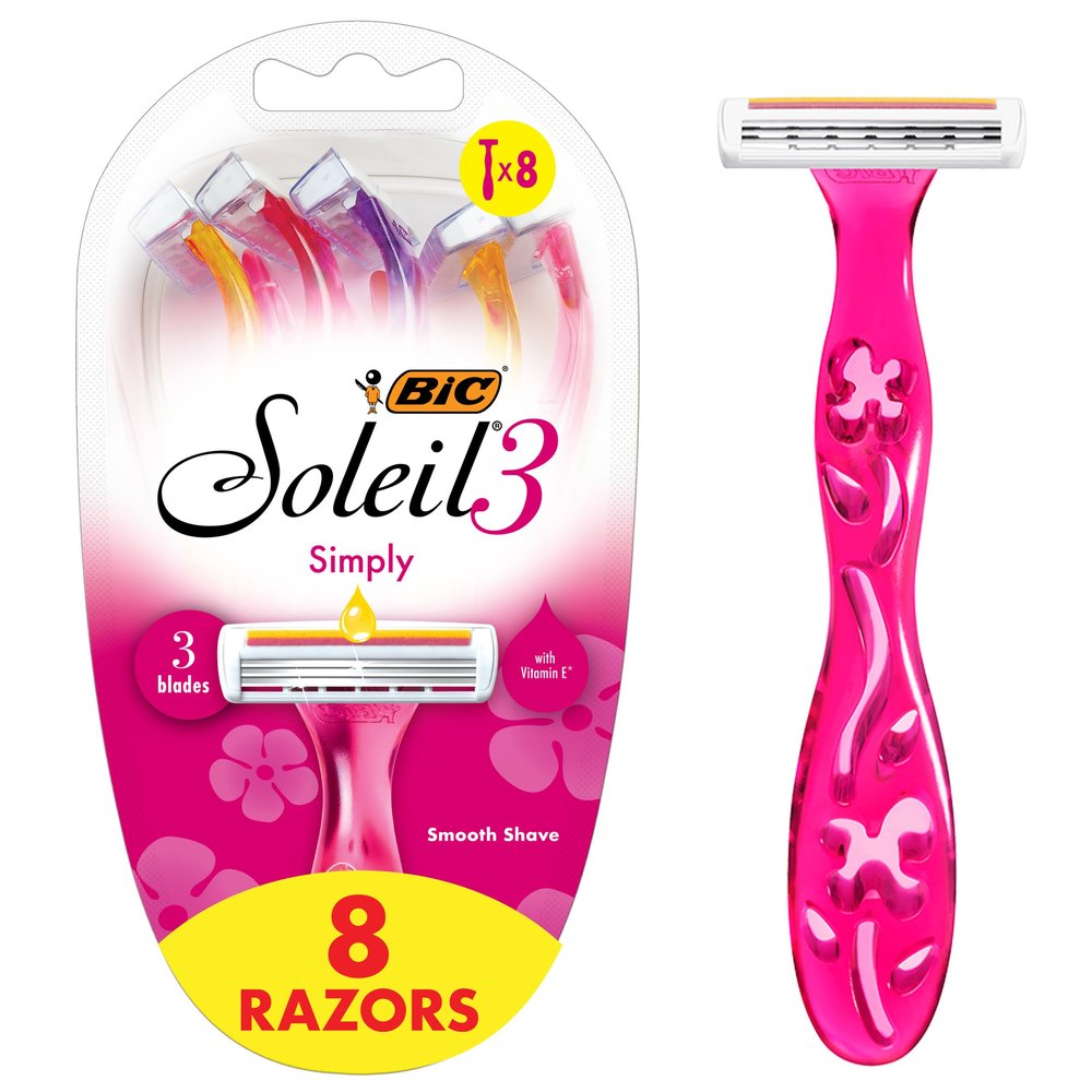 BIC Soleil 3 Simply Women's Disposable 3 Blade Razors, Soothing Moisture Strip and Comfortable Handle, 8-Pack