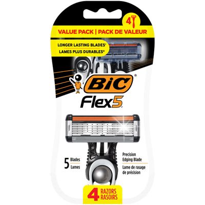 BIC Flex 5 Disposable Razor for Men, Sensitive Skin Razor For a Smooth, Comfortable and Close Shave, 4 Piece Razor Set