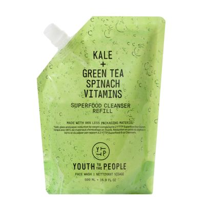 Youth To The People Superfood Facial Cleanser Refill - Kale + Green Tea Daily Face Wash, Gentle Makeup Remover, with Soothing Antioxidants for Glowing Skin, pH Balance, Clean Pores  16 fl oz