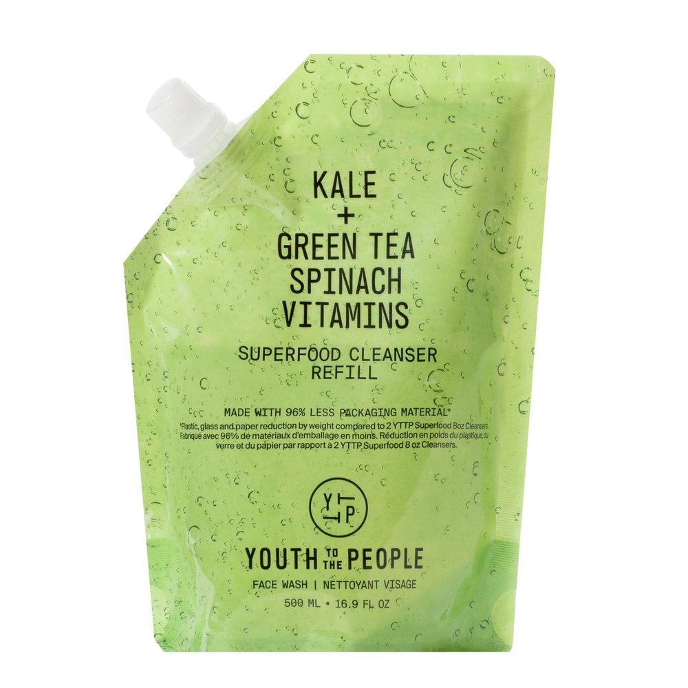Youth To The People Superfood Facial Cleanser Refill - Kale + Green Tea Daily Face Wash, Gentle Makeup Remover, with Soothing Antioxidants for Glowing Skin, pH Balance, Clean Pores 16 fl oz