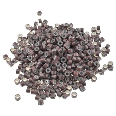 HAHIYO 500pcs Brown 5.0x3.0x3.0 mm Micro Links Hair Extension Beads Silicone Lined Hair Extensions Rings for Professional Salons Extensions Tool