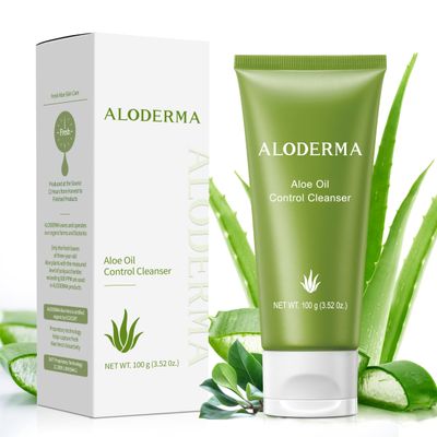 Aloderma Oil Controlling Facial Cleanser Made within 12 Hours of Harvest with Organic Aloe Vera - Clear Breakouts - Wintergreen to Help Purify & Deeeply Cleanse Pores - Calming Aloe Facial Wash, 3.5oz