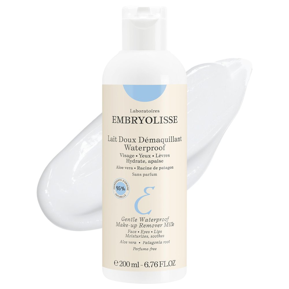 Embryolisse Gentle Waterproof Make-up Remover Milk, 4-in-1 Hydrating Facial Cleanser for Sensitive Skin with Aloe Vera & Shea Butter, 6.76 Fl Oz