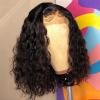 Natural Black Curly Short Bob Brazilian Virgin Hair 13x6 HD Transparent Lace Front Wig Deep Wave Human Hair Wig Baby Hair 150% Density Glueless Pre-Plucked Natural Hairline For Black Women 14 Inch view 4