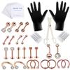 Body Piercing Kit Tongue Eyebrow Nose Jewelry Piercing Rings with Glove Rose Gold 47PCS view 4