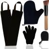 5 Piece Self Tanning Mitt Set with Tan Glove, Back Lotion Applicator, Face Mitt, Exfoliating Glove (Black) view 1