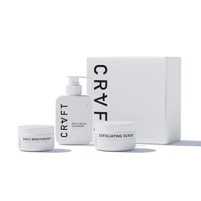 CRVFT Mens Facial Care Kit | Aloe Vera Face Wash 3oz | Hyaluronic Moisturizer 1oz | Charcoal Exfoliating Scrub 1.7oz | 3 Piece Complete Daily Skin Care System | Look + Feel Your Best [Scented]