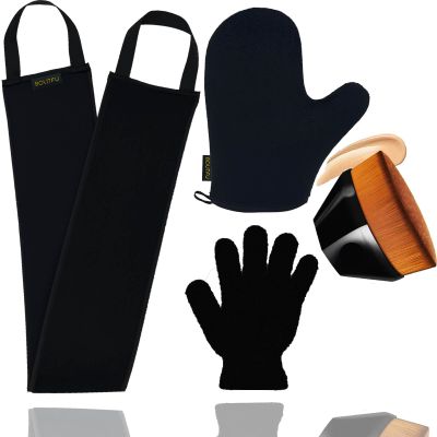 4Pack Self Tanning Mitt Set, 1 Self Tan Mitt, 1 Self Tanner Lotion Back Applicator, 1 Self Face Tanning Brush, 1 Exfoliating Glove, Self Tan Kit (4pack tanning applicator)