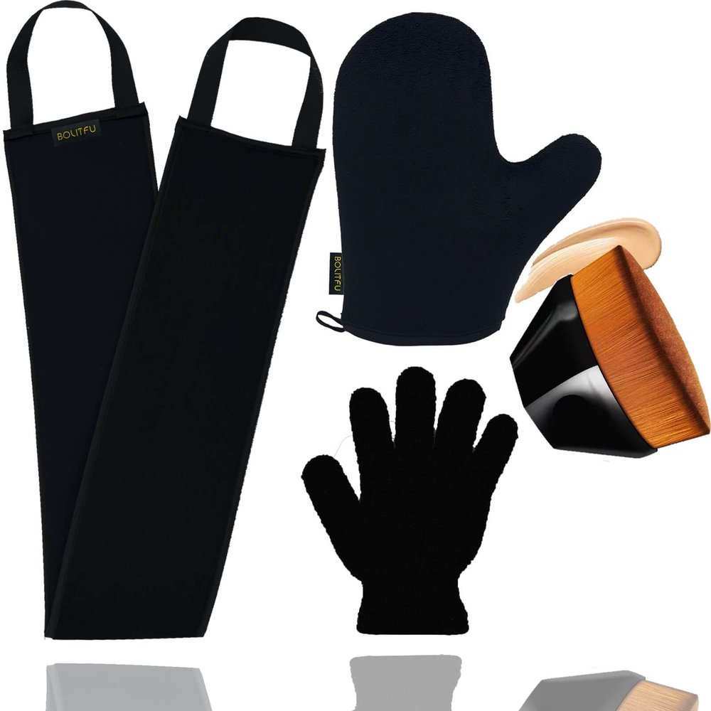 4Pack Self Tanning Mitt Set, 1 Self Tan Mitt, 1 Self Tanner Lotion Back Applicator, 1 Self Face Tanning Brush, 1 Exfoliating Glove, Self Tan Kit (4pack tanning applicator)