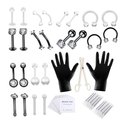 Body Piercing Kit Stainless Steel Tongue Rings Belly Button Piercing Jewelry Black 47PCS