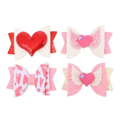 Beaupretty 4pcs Sequin Heart Hair Bows for Valentine's Day Glittery Love Hairpins for Girls Hair Accessories for Sweet Hairstyles and Charming Looks Includes Heart Clips