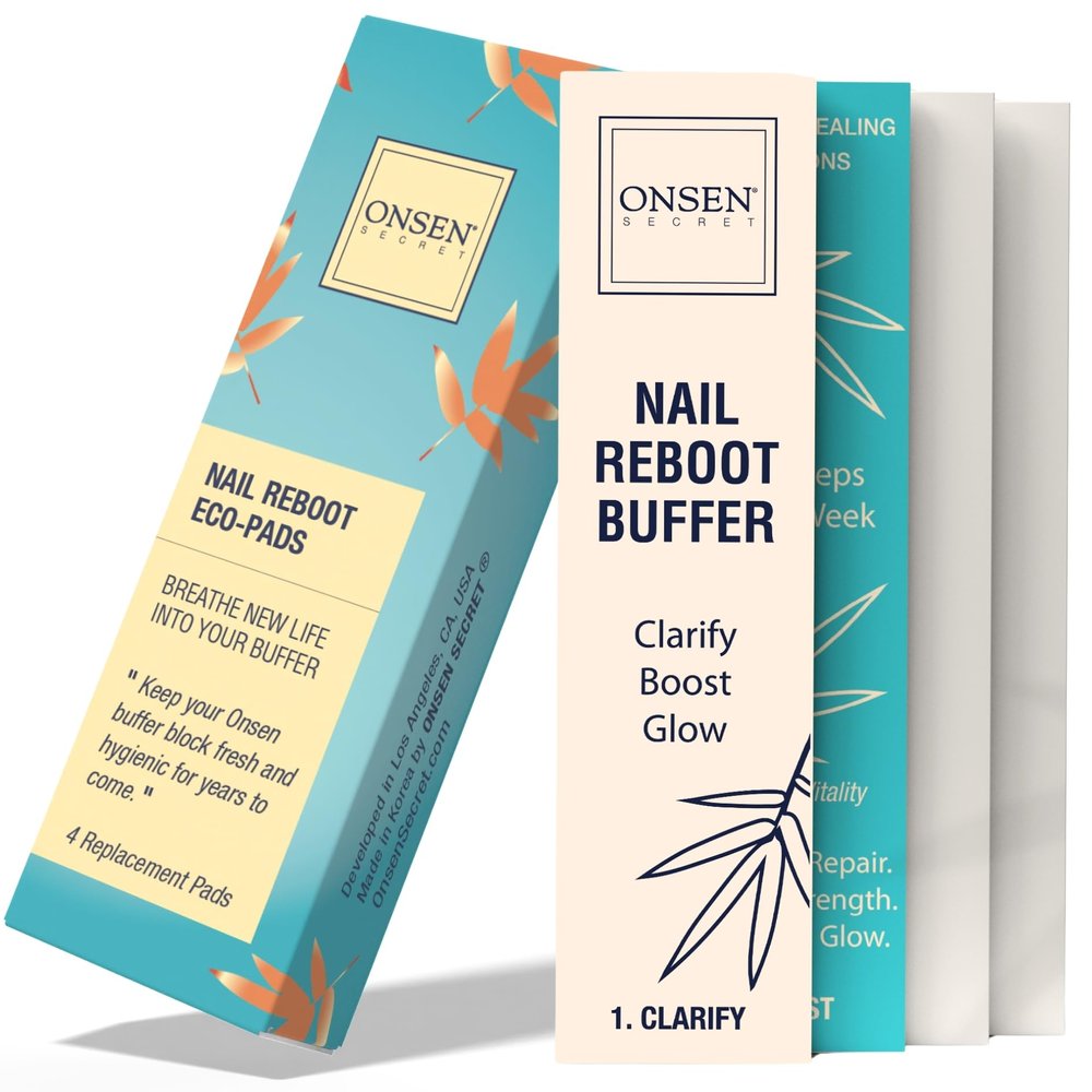 Professional Nail Buffer Block | Ultimate Shine Nail Buffing Block w/ 3 Way Buffing Methods & Replacement Buffer Pads | Japanese Buffer Block + 6 Replacement Buffer Pads Bundle by Onsen