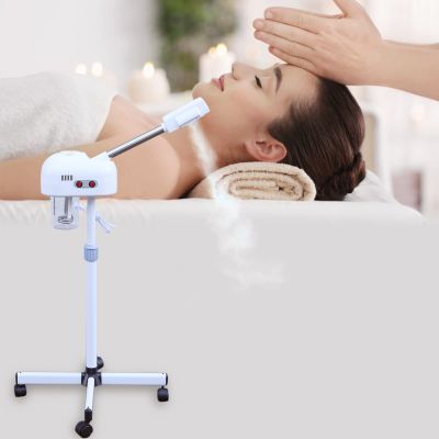 Ozone Facial Steamer With Hot Mist Function, Professional Spa Salon Face Steamer With Herbal & Aromatherapy, Adjustable Nozzle and Height for Esthetician (6359-White)
