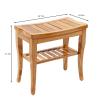 SogesHome Bamboo Shower Bench with Shelf Shower Stool Bathroom Stool with Storage Bamboo Seat with Foot, Water Proof, Natrual view 3