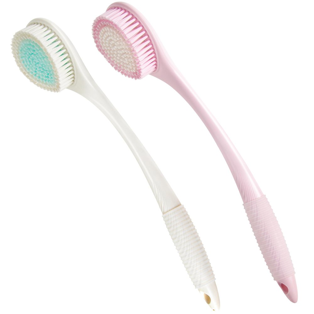 BEDELITE Back Bath Brush Long Handle for Shower of 2 - Soft Shower Brush for Men & Women,Back Brush Scrubber - 16.4" Long Skin Exfoliator for Body Bath Scrubber2 Pack, Pink & Ivory