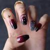 MqpQ Short Ballet Burgundy Ombre False Nails Crystal Press On Nails Short Fake Nails Coffin Black Gradient Caviar view 1