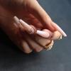 MqpQ Extra Long Coffin Artificial Fake Nails Baby Boomber Ombre Nude Press On Nails Holo Rhinestone False Nails Glossy Gel Full Cover view 3