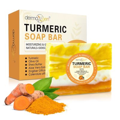 DERMAXGEN Organic Turmeric Soap Bar for Face & Body  Pure Turmeric Soap Bar for Acne, Scars, Uneven Tone, Blemish Control, Sun Damage & Age Spots  Handcrafted Skincare  7 OZ
