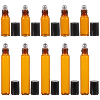 Beaupretty 10pcs Portable Travel Glass Roller Bottles Containers Caps for Perfume and Makeup Storage