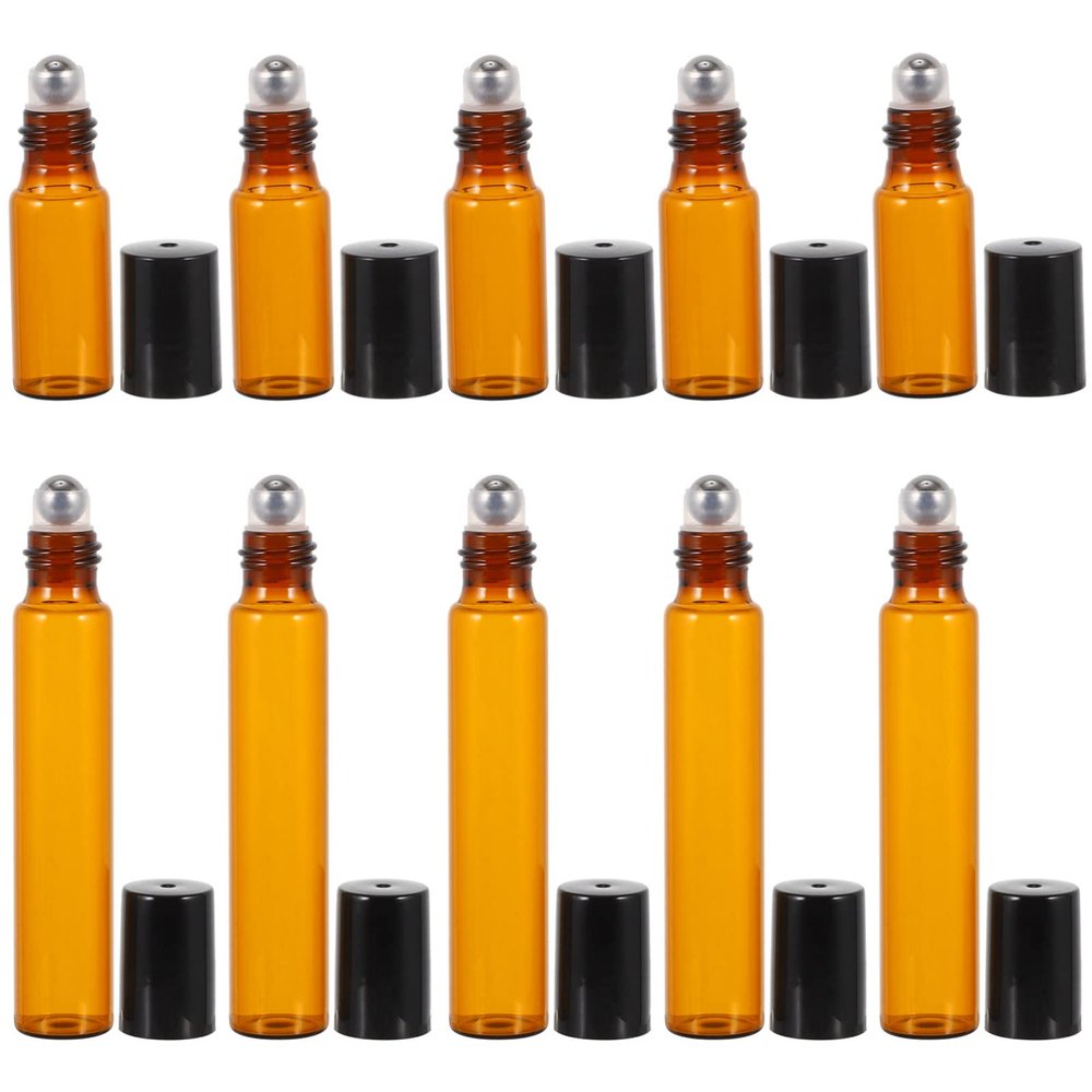 Beaupretty 10pcs Portable Travel Glass Roller Bottles Containers Caps for Perfume and Makeup Storage