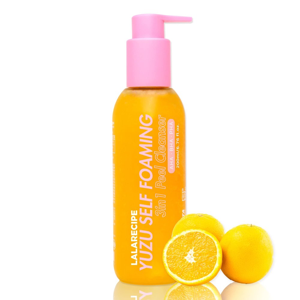 LALARECIPE Yuzu Self-Foaming 3-in-1 Facial Cleanser  Korean Daily Face Wash with AHA BHA PHA for Gentle Exfoliation and Pore Care  Hydrating Cleanser for Dry and Sensitive Skin (200ml/ 6.6 fl oz)