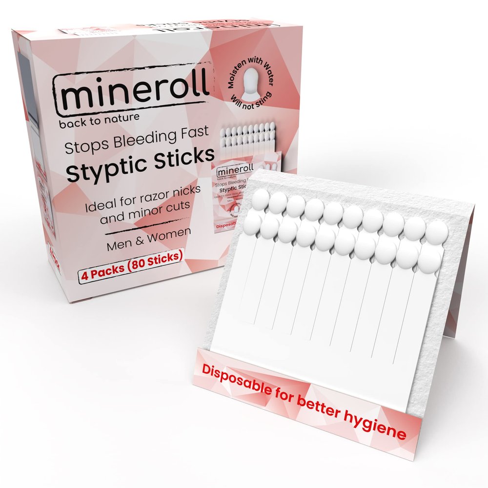 Mineroll Styptic Stick Shave Accessories (4-Packs, 80-Sticks) Stops Bleeding for Razor Nicks and Minor Cuts for Men & Women, Sanitary and Great for Barbers & Personal, Shaving Kit Essential (1)