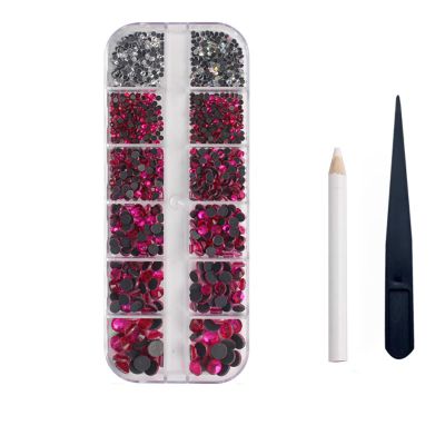 Nail Art Supplies Rhinestone Box Set, Flat Back Crystal Stones For Diy, Clothes, Shoe Bag,Dk Pink