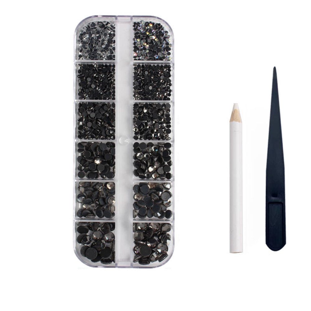 Nail Accessories Rhinestone Box Set, Flat Back Crystal Stones For Diy, Clothes, Shoe Bag,Gray
