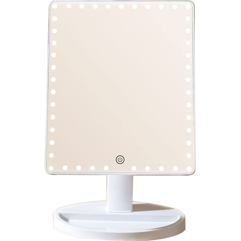 Makeup Mirror Lighted Home Removable Large LED Vanity Mirror, Dressing Table Desktop Cosmetic Mirror with Storage Base, Stepless Dimming (Color : White, Size : 24 * 37cm)