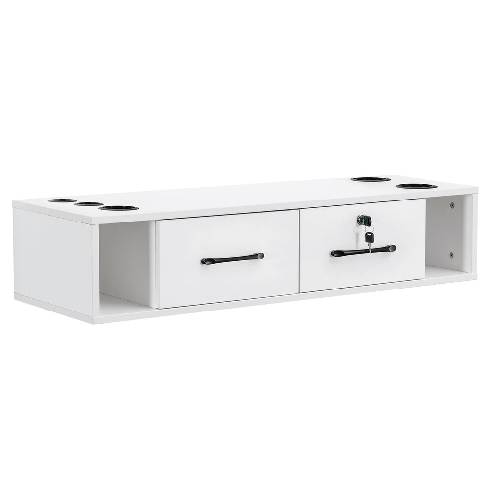 BarberPub Wall Mount Station with Drawers Styling Cabinet Open Storage Beauty Salon Spa Equipment 2502 (White)