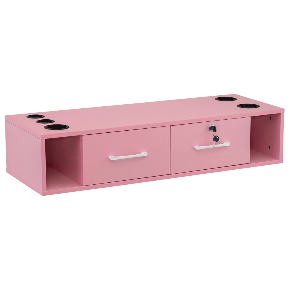 BarberPub Wall Mount Station with Drawers Styling Cabinet Open Storage Beauty Salon Spa Equipment 2502 (Pink)