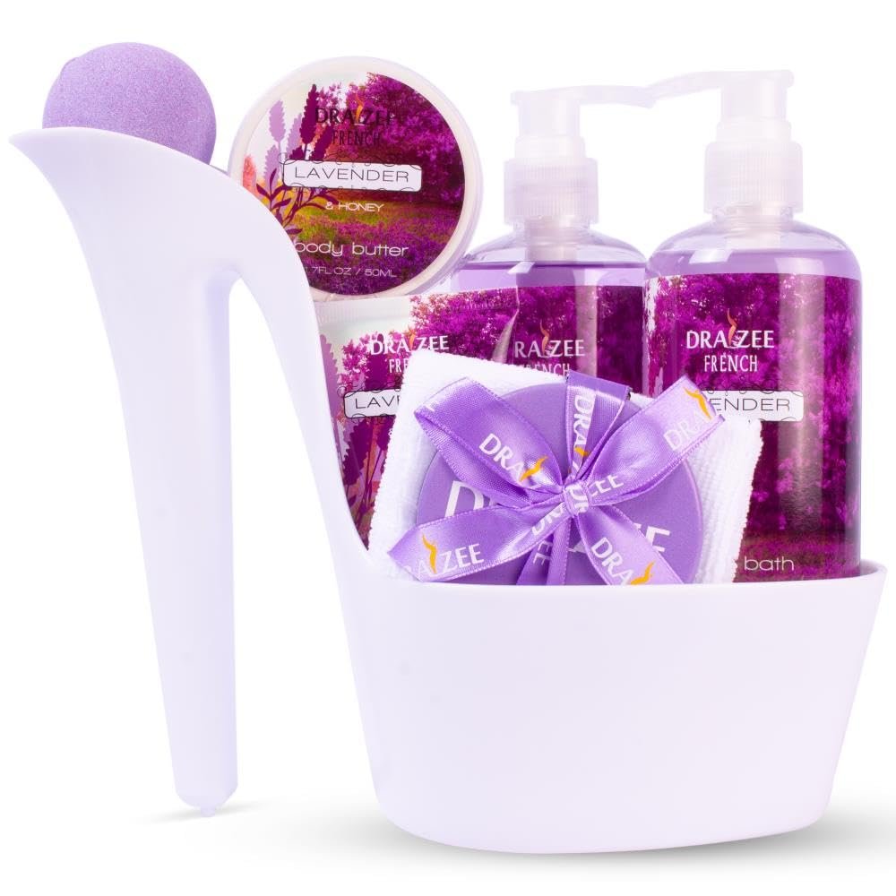 Luxury Spa Gifts for Women  8 Pc Lavender Scented Bath and Body Set with Bubble Bath, Lotion & More  Luxury Self Care Kit for Wife, Mom, Girlfriend, Birthday Gifts for Women by Draizee