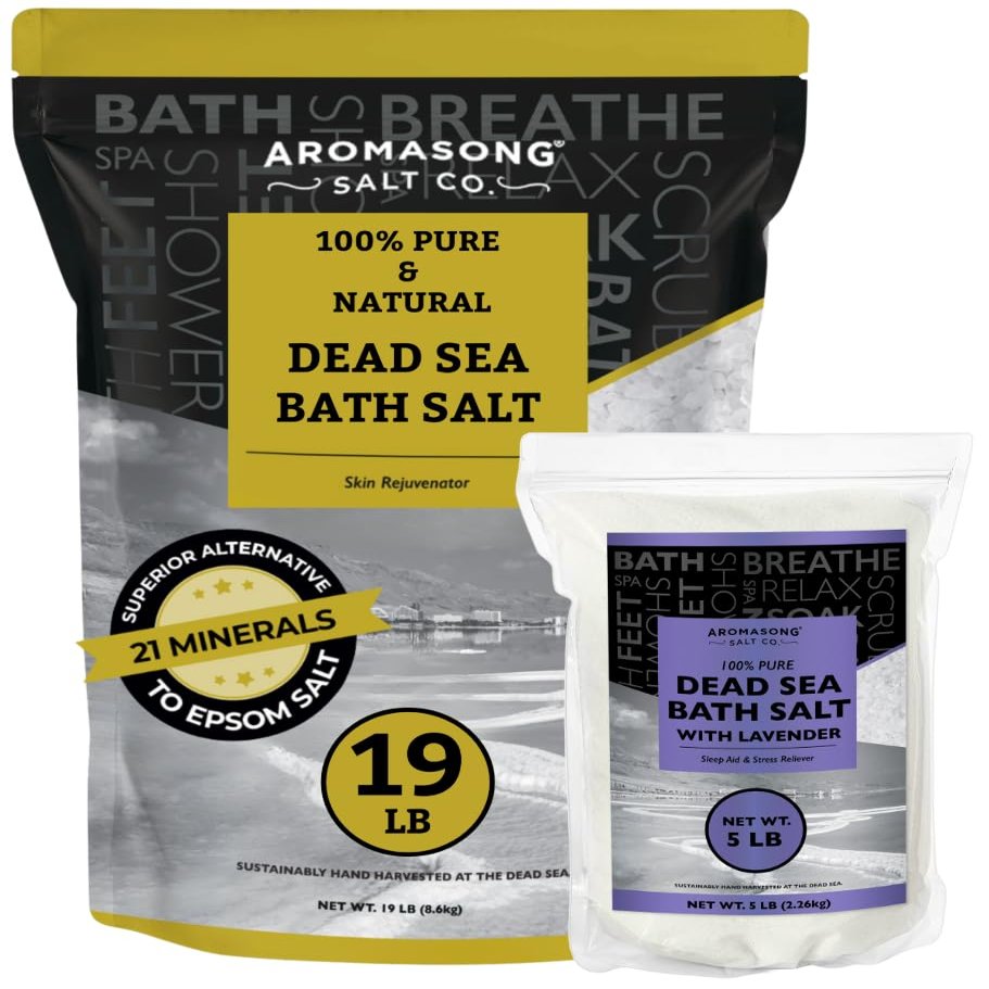 Aromasong 100% Pure Dead Sea Salt Duo: Unscented 19 LB with Lavender 5 Lb Dead Sea Salt for Relaxation