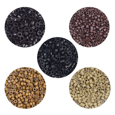 1000 Pcs Silicone Lined Micro Rings Beads 5mm Hair Extentions Beads for I Tip Hair Extensions (Black+Dark Brown+Brown+Dark Blonde+Blonde)
