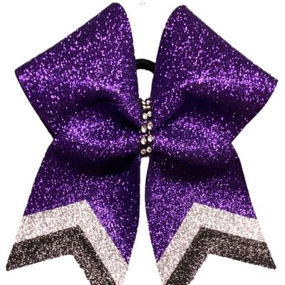 Purple Black Silver Glitter Cheer Bow with Pony Attachment